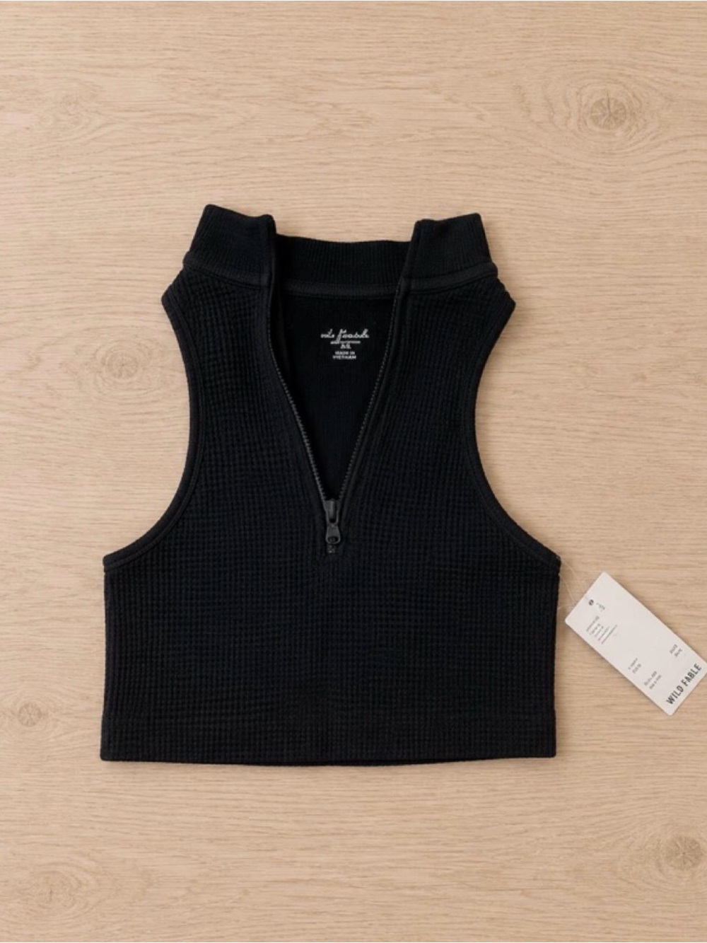 Madewell Black Waffle-Knit Zip-Front Cropped Tank